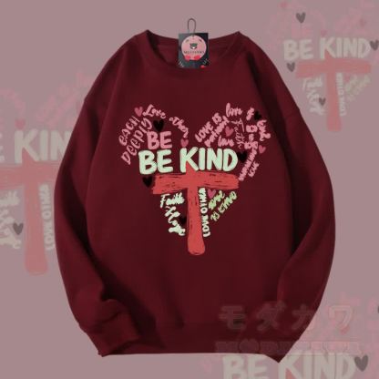 MODAKAWA BE KIND Herz-Kreuz-Grafik Partner-Sweatshirt Unisex - Weinrot - 5XL - image 4