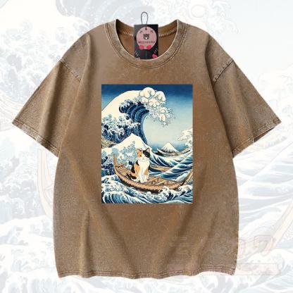 MODAKAWA Anime Grafik Vintage gewaschenes T-Shirt aus 100% Baumwolle - Braun - 3XL - image 7