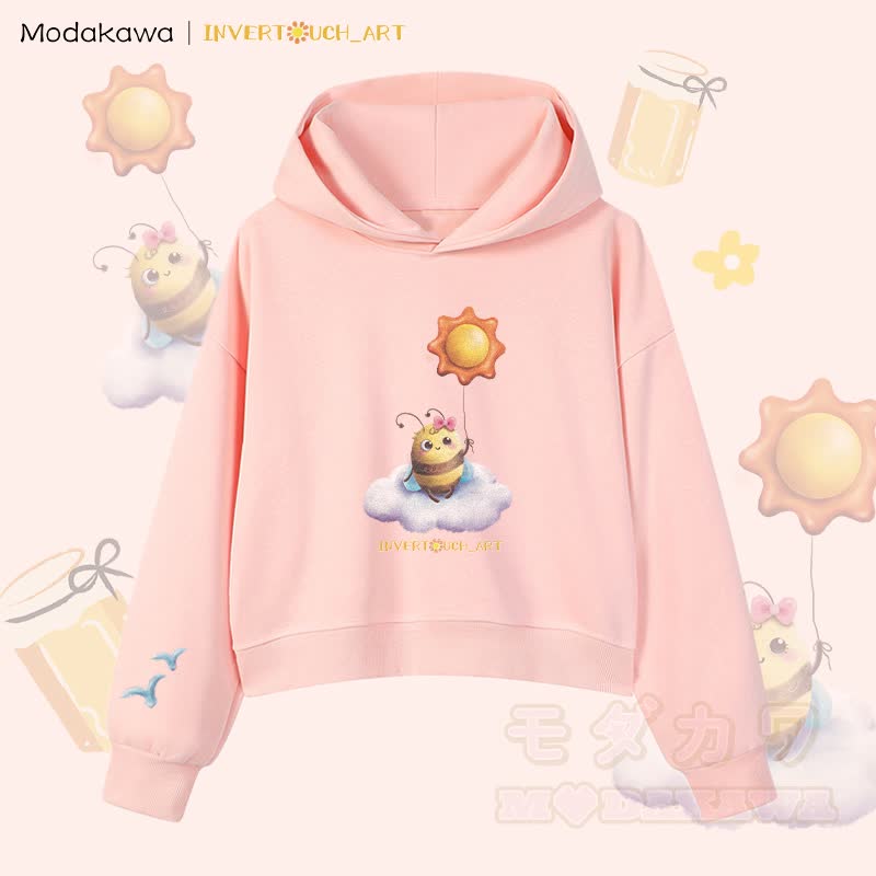 MODAKAWA X INVERTOUCH_ART Cloud Bee Graphic Modakawa Cropped Cotton Hoodie - Pink B - 3XL - image 11