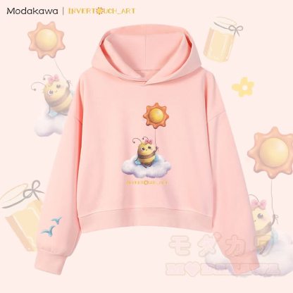 MODAKAWA X INVERTOUCH_ART Cloud Bee Graphic Modakawa Cropped Cotton Hoodie - Pink B - 3XL - image 11