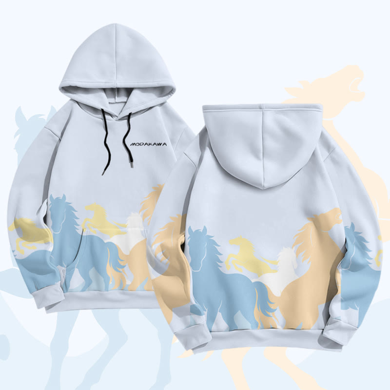 MODAKAWA Pullover-Hoodie mit Allover-Print eines galoppierenden Pferdes - Blue - 8XL - image 2