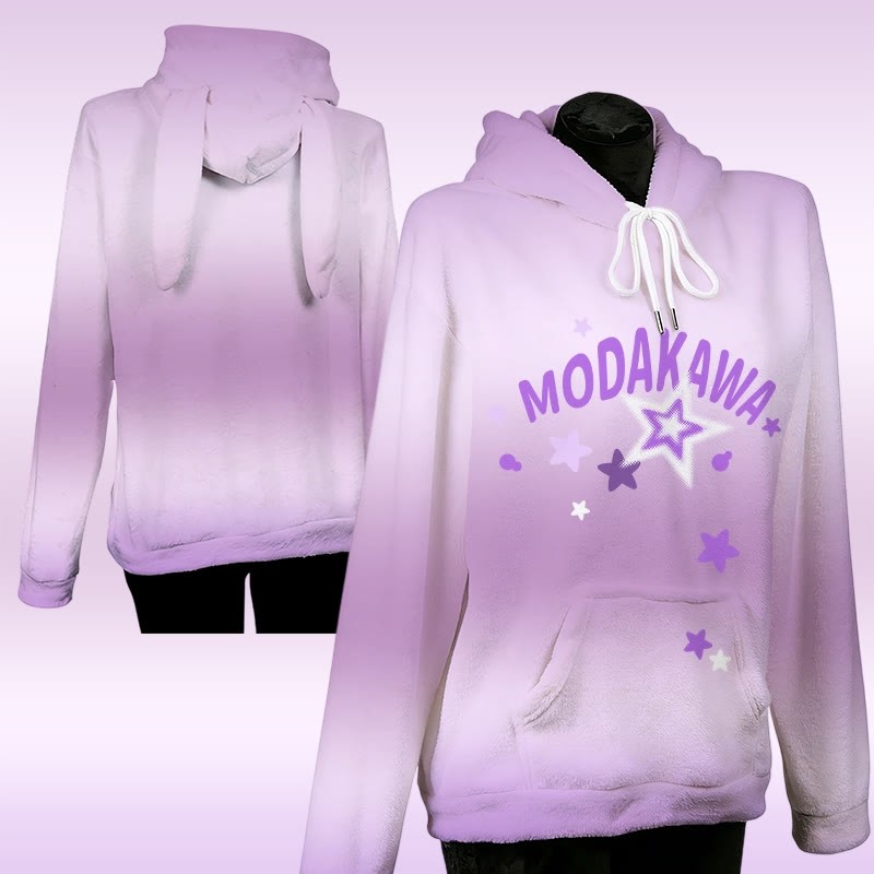 MODAKAWA Plüsch-Hoodie mit Farbverlauf, Sternenbuchstaben und Hasenohren - Purple - 4XL - image 2