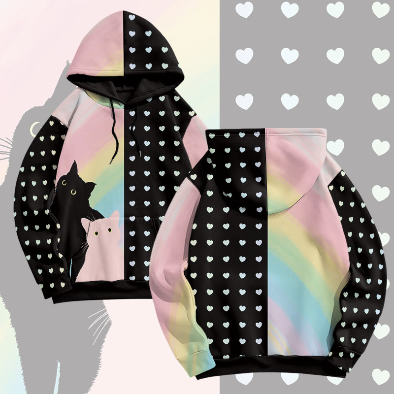 MODAKAWA Pullover-Hoodie mit Allover-Print und Katzenherz-Grafik - Pink&Black - 8XL - image 2