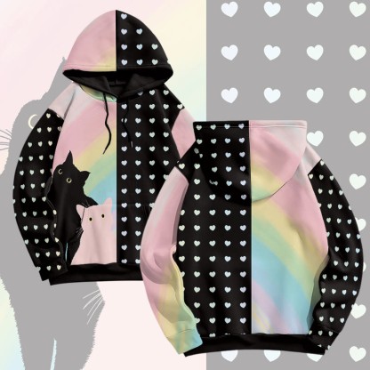 MODAKAWA Pullover-Hoodie mit Allover-Print und Katzenherz-Grafik - Pink&Black - 8XL - image 2