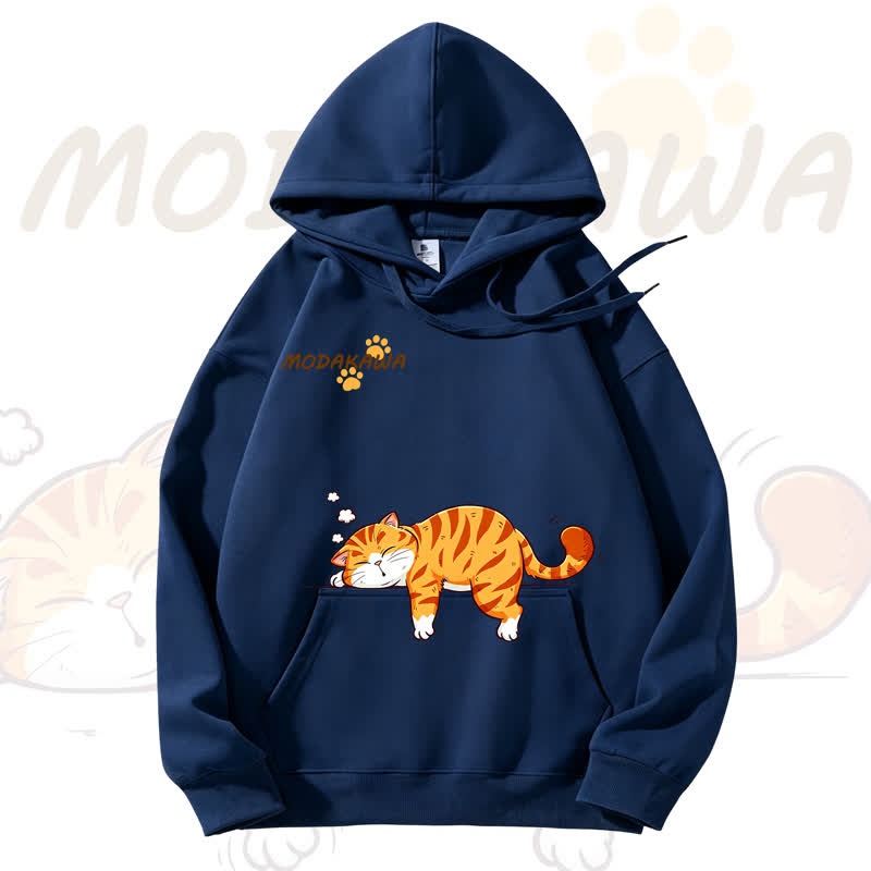 MODAKAWA Kapuzenpullover mit niedlichem Katzenmotiv und Fleece-Futter - Navy Blue - 3XL - image 7