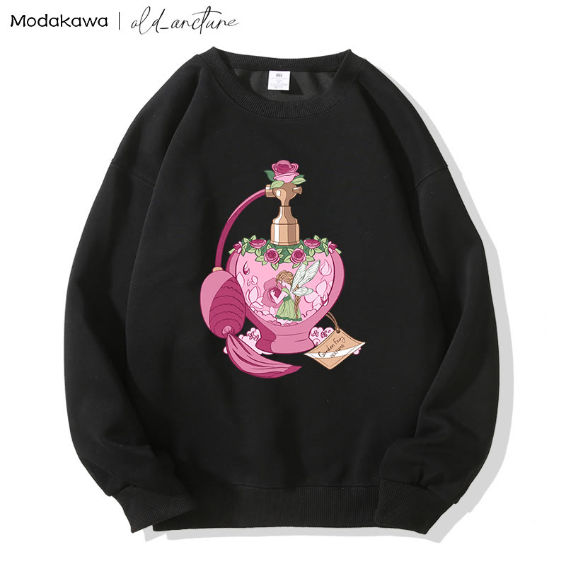 MODAKAWA X old_arcture Rose Angel Parfümflasche Buchstabendruck Sweatshirt mit rundem Kragen - Black - 5XL - image 5