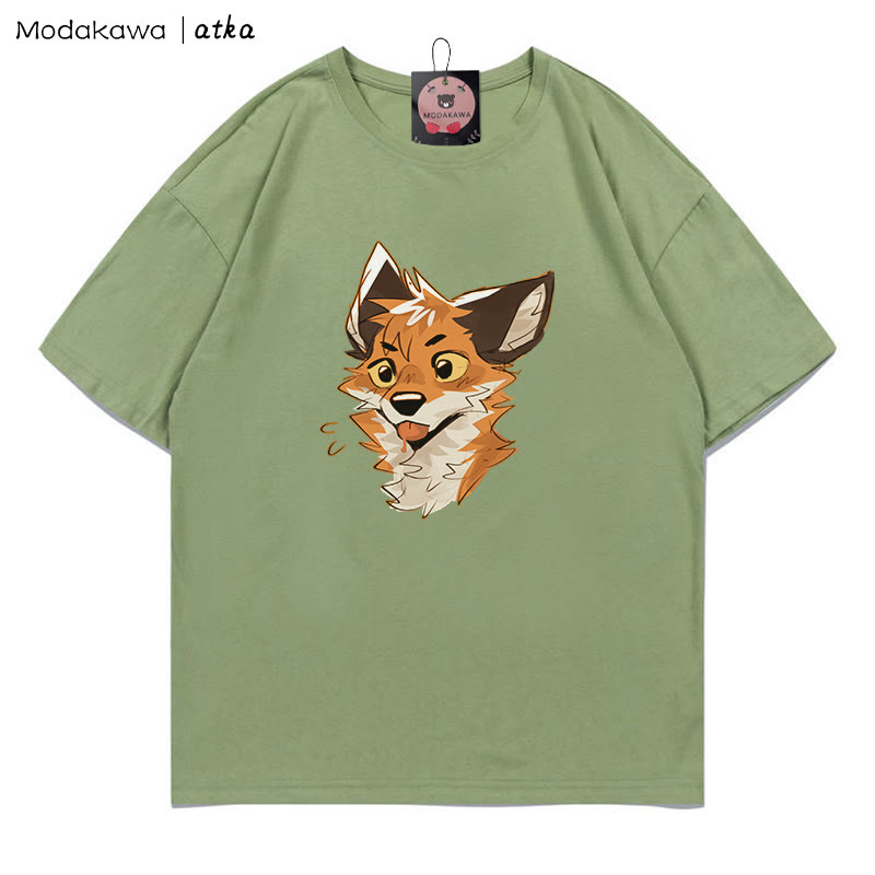 MODAKAWA X atka Freches T-Shirt mit Fuchsmotiv und herausgestreckter Zunge - Green - 5XL - image 8