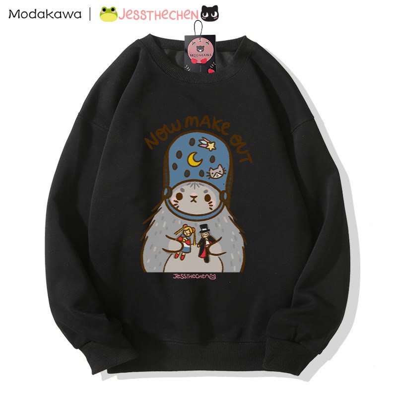 Sweatshirt mit witzigem Katzenmotiv und Spielzeug, Rundhalsausschnitt - Black - 5XL - image 4