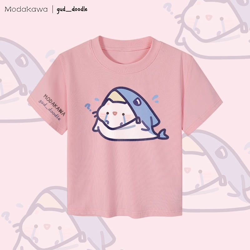 MODAKAWA X gud_doodle Hai-Katzen-Grafik Damen Cropped T-Shirt 92% gekämmte Baumwolle - Pink - XL - image 2