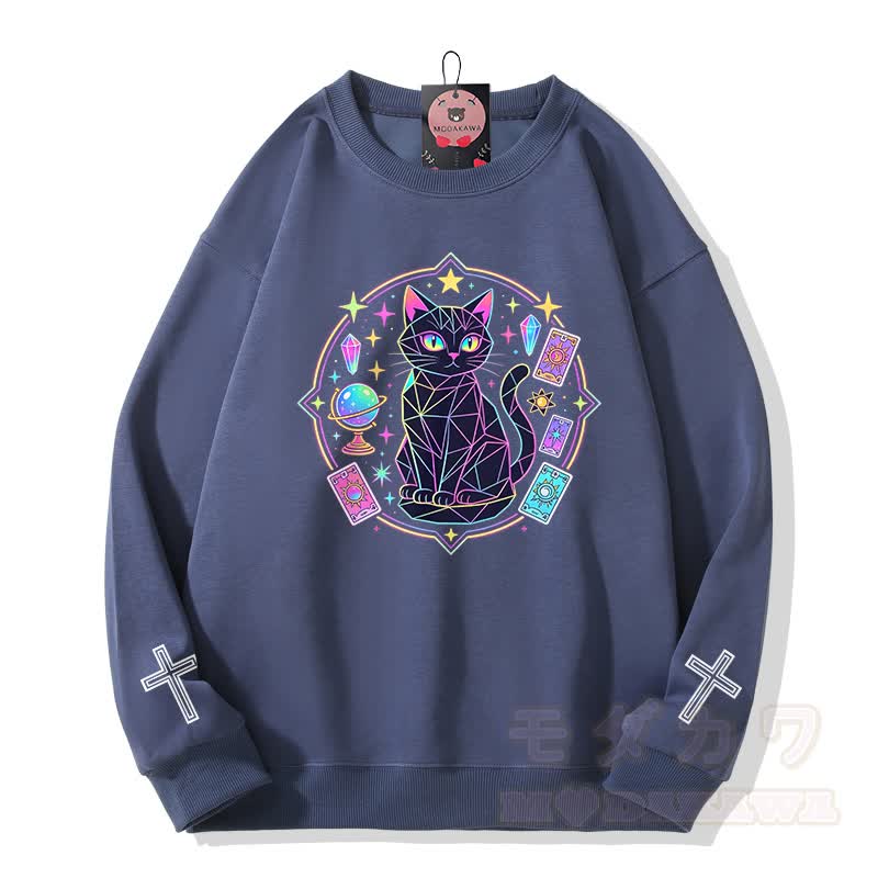 Modakawa Sweatshirt mit Katzenkreuz-Grafik - Staubiges Blau - 5XL - image 4