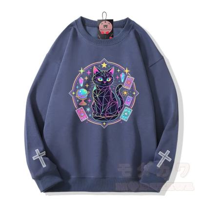 Modakawa Sweatshirt mit Katzenkreuz-Grafik - Staubiges Blau - 5XL - image 4