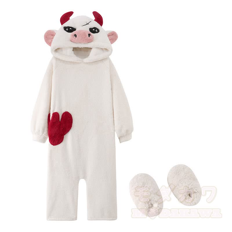 Kuh-Plüsch-Kapuzen-Einteiler-Schlafanzug - Pyjama + Schuhe - 2XL - image 3