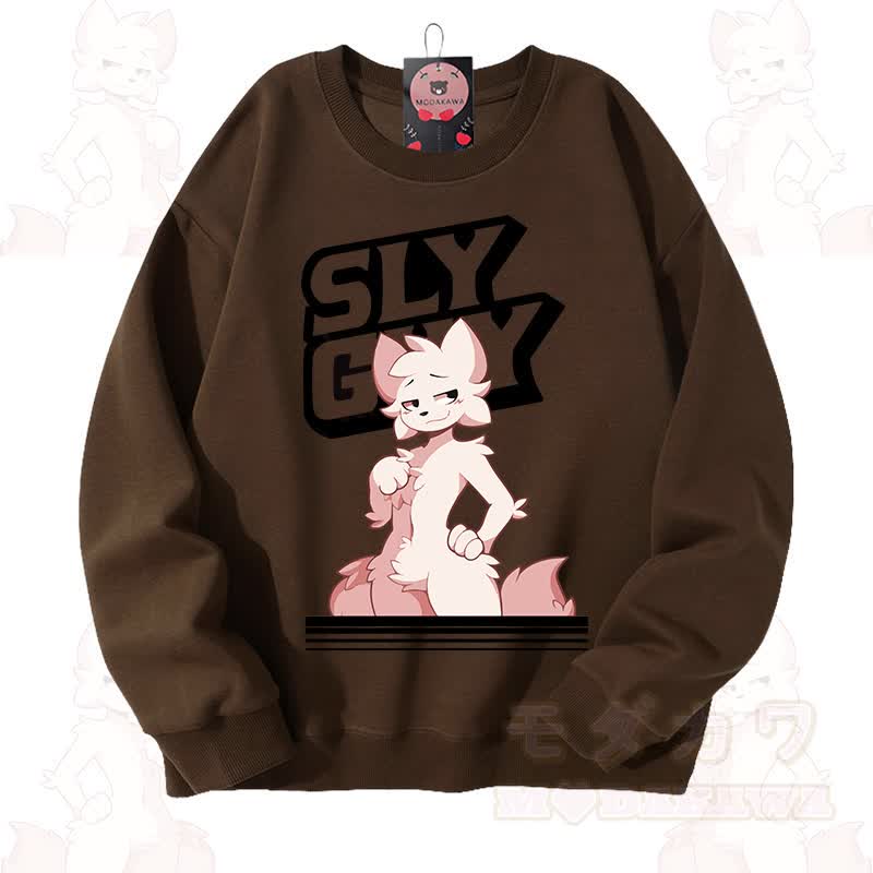 MODAKAWA X zarckets SLY GUY Unisex-Sweatshirt mit niedlichem Fuchs-Motiv - Braun - 3XL - image 8