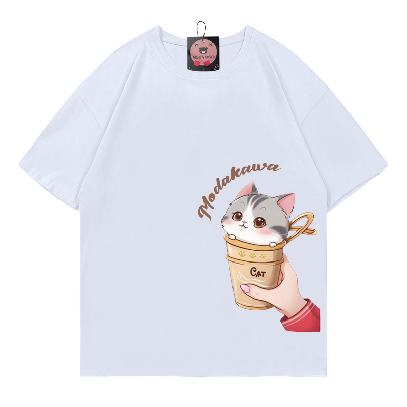 Cup Kitty Letter Print MODAKAWA T-Shirt - White - 5XL - image 4