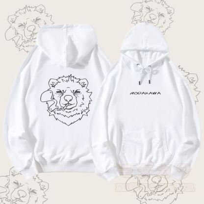 MODAKAWA Smoking Bear Grafik Streetwear Pullover Hoodie - Weiß - 5XL - image 3