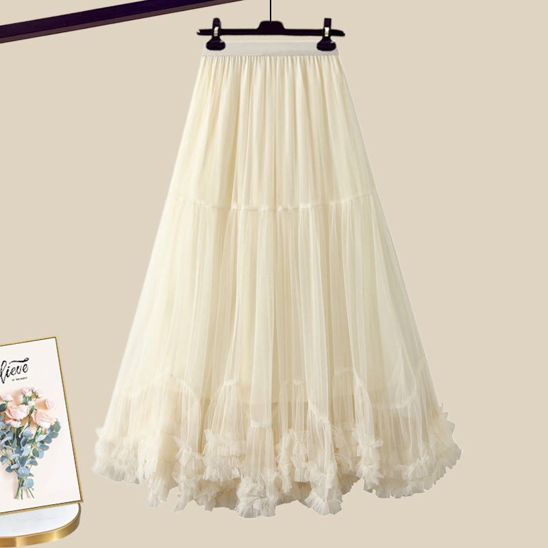 3D-Blumen-Cardigan, passender Tüllrock und Outfit - Beige Skirt - XL - image 9