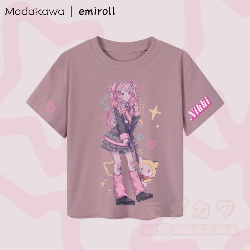 MODAKAWA X emiroll Nikki Graphic Damen Cropped T-Shirt, 92 % gekämmte Baumwolle - Lila - XL - image 4
