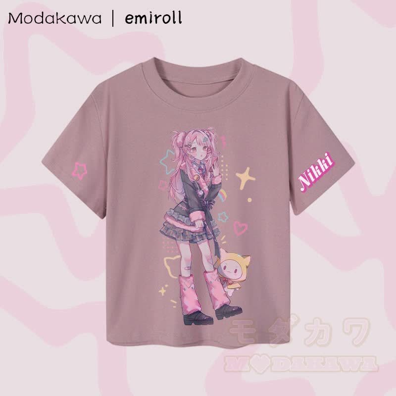 MODAKAWA X emiroll Nikki Graphic Damen Cropped T-Shirt, 92 % gekämmte Baumwolle - Lila - XL - image 4