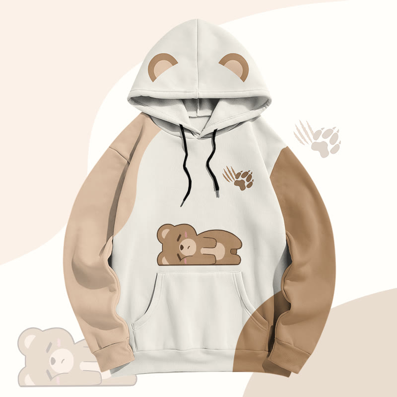 MODAKAWA Farben Block Bear Lying Flat Graphic All Over Print Pullover Hoodie - Beige - 8XL - image 2