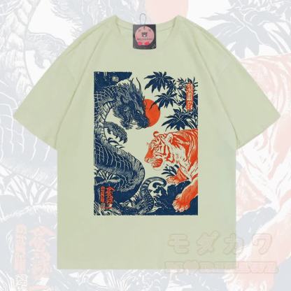 MODAKAWA Sommer-T-Shirt mit Drachen- und Tigerprint, lockere Passform, Kurzarm - Hellgrün - 5XL - image 6