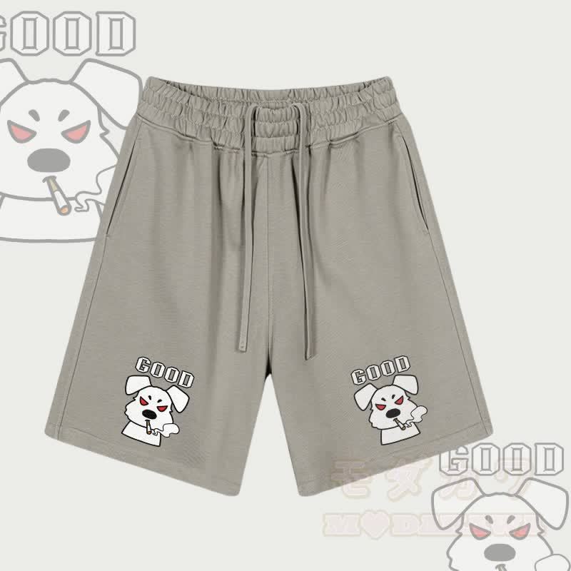 MODAKAWA GOOD Shorts mit Raucherwelpen-Grafik und Kordelzug - Graubraun - 2XL - image 4