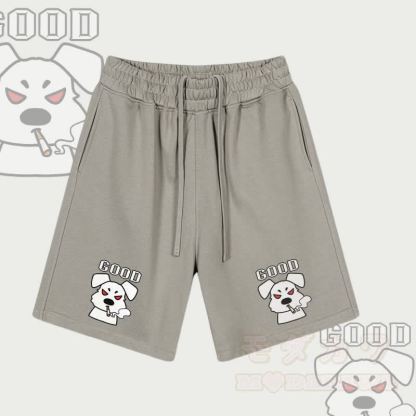 MODAKAWA GOOD Shorts mit Raucherwelpen-Grafik und Kordelzug - Graubraun - 2XL - image 4