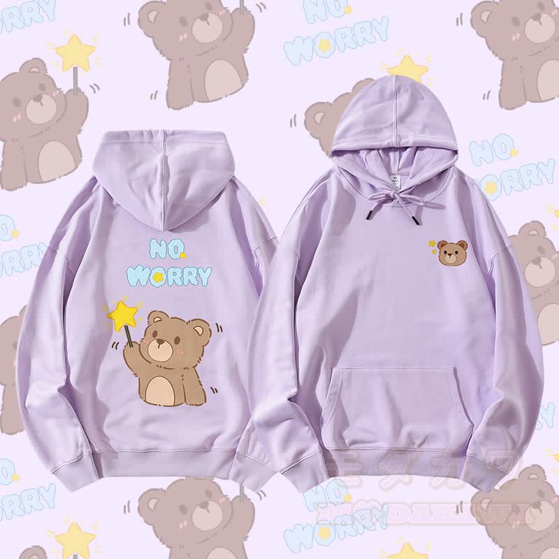 MODAKAWA NO WORRY Bären-Grafik Partner-Hoodie - Lila - 5XL - image 6