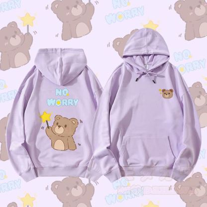 MODAKAWA NO WORRY Bären-Grafik Partner-Hoodie - Lila - 5XL - image 6