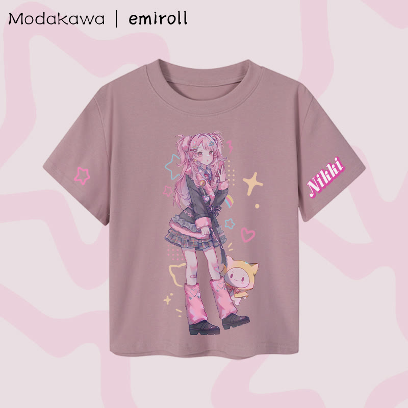 MODAKAWA X emiroll Nikki Graphic Damen Cropped T-Shirt, 92 % gekämmte Baumwolle - Purple - XL - image 4