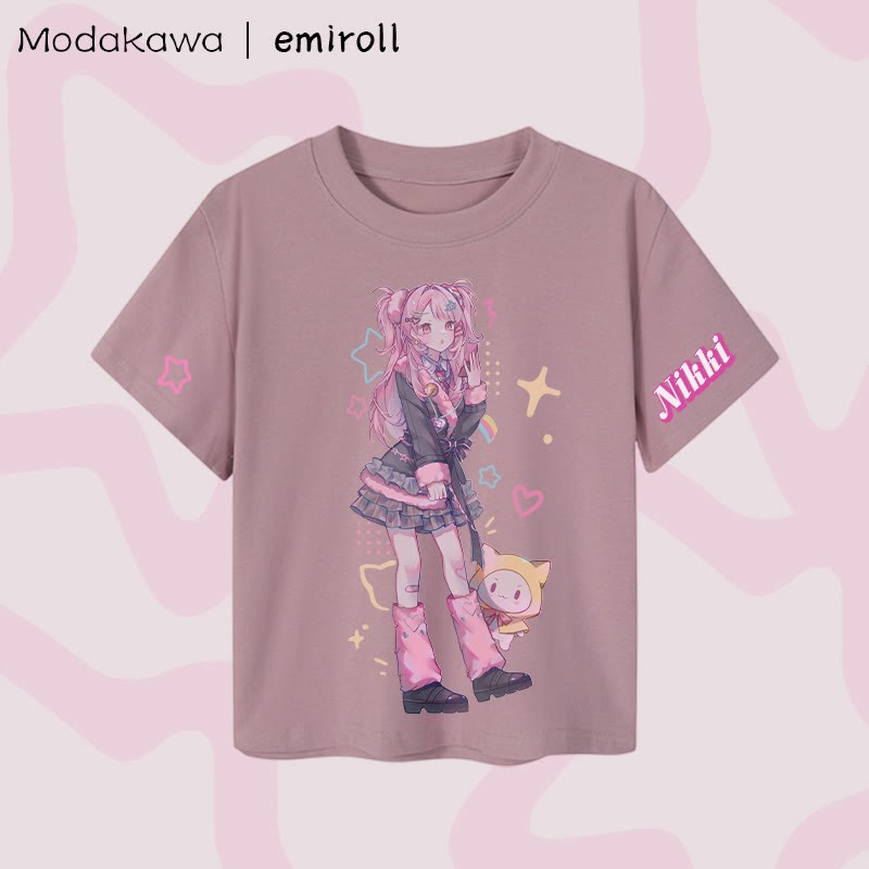 MODAKAWA X emiroll Nikki Graphic Damen Cropped T-Shirt, 92 % gekämmte Baumwolle - Purple - XL - image 4