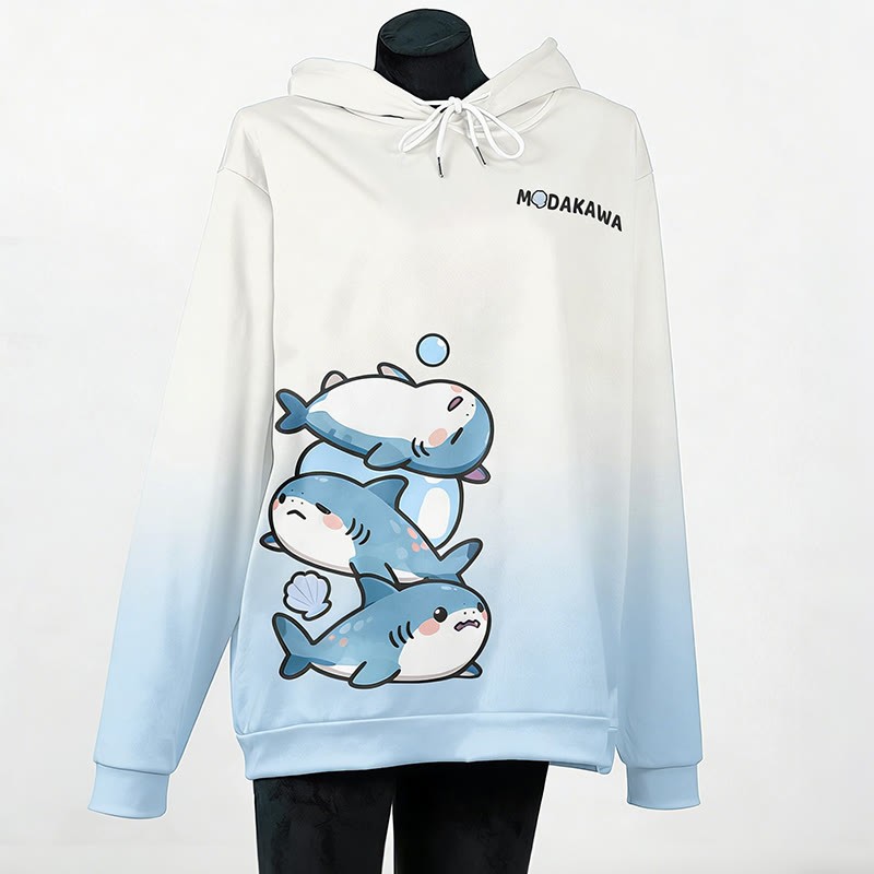 MODAKAWA Gradient Lazy Shark Graphic Pullover Hoodie - Blue C - 6XL - image 3