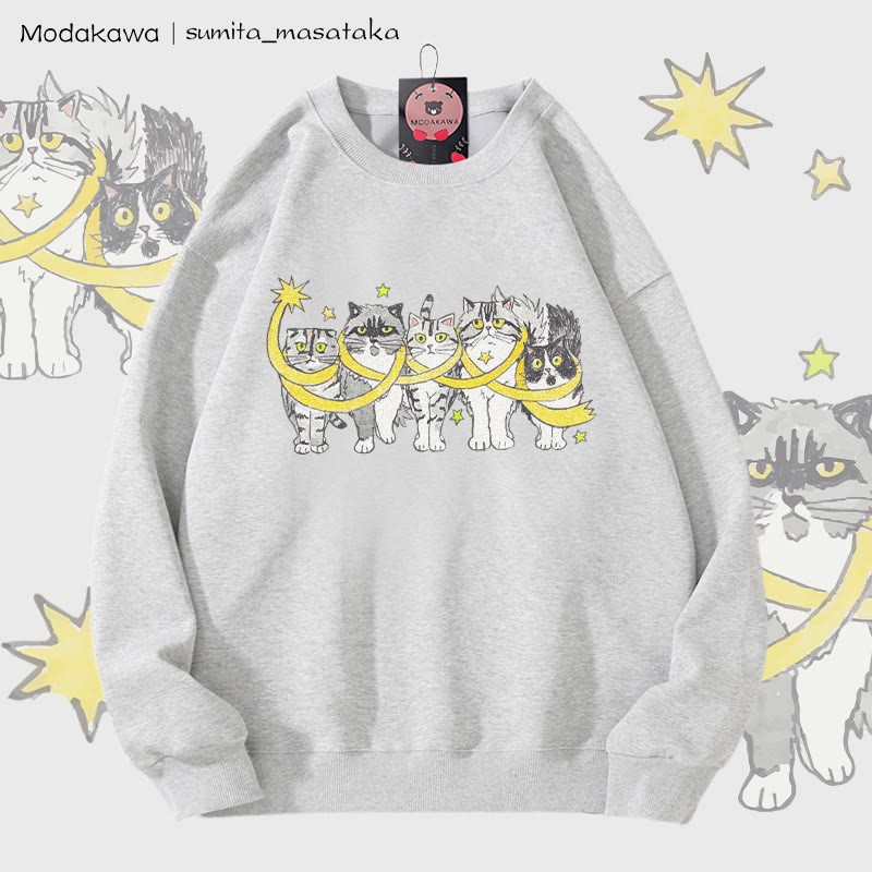 MODAKAWA X sumita_masataka Unisex-Sweatshirt mit Katzenmotiv „In Sterne gewickelt“ - Grey - 5XL - image 2