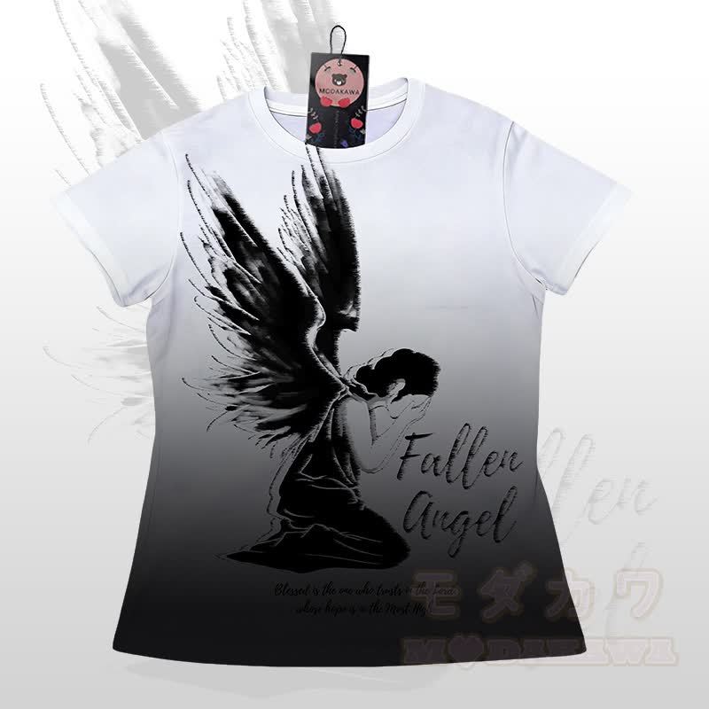 FALLEN ANGEL Grafik-Farbverlauf T-Shirt Shorts Modakawa passendes Outfit - Schwarz-weißes T-Shirt - 5XL - image 5