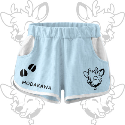 Hirsch-Grafik Crop Tank Top Sport Shorts Bikini Modakawa passendes Outfit - Blue Shorts - 5XL - image 11