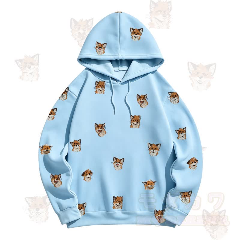 MODAKAWA Kapuzenpullover mit Cartoon-Fuchs-Allover-Print - Blau - 5XL - image 11