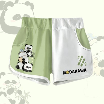 Panda Bamboo Graphic Modakawa Shorts - Green - 5XL - image 3