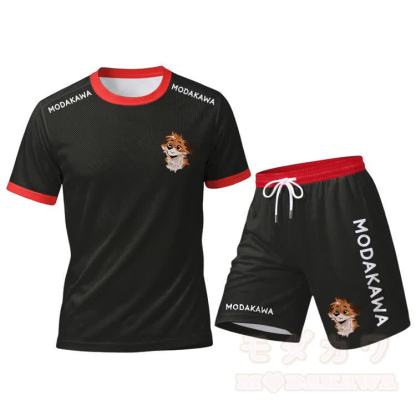 MODAKAWA X atka Fox Graphic Herren-Sport-T-Shirt mit Kordelzug und passender Shorts - Rotes Set - 5XL - image 14