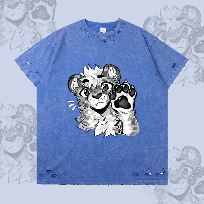 MODAKAWA X atka Tiger Paw Wave Graphic Ripped T-Shirt - Blue - 2XL - image 3