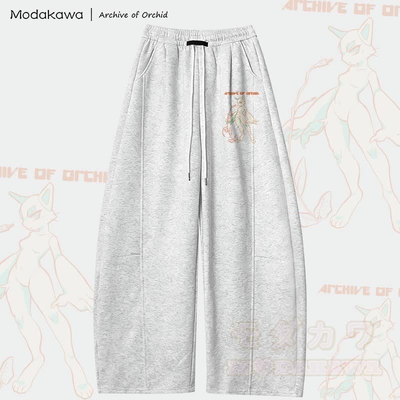 MODAKAWA X Archive of Orchid Cat Graphic Wide Leg Pants - Hellgrau - 5XL - image 3