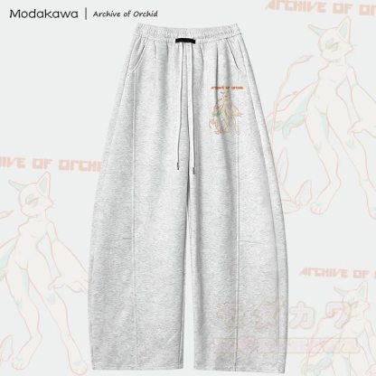 MODAKAWA X Archive of Orchid Cat Graphic Wide Leg Pants - Hellgrau - 5XL - image 3