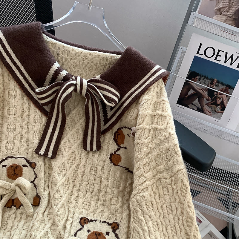 3D-Schleife Capybara Matrosenkragen Strickpullover - image 5