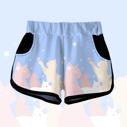 MODAKAWA Sakura Cat Graphic Shorts - Blue - 5XL - image 3