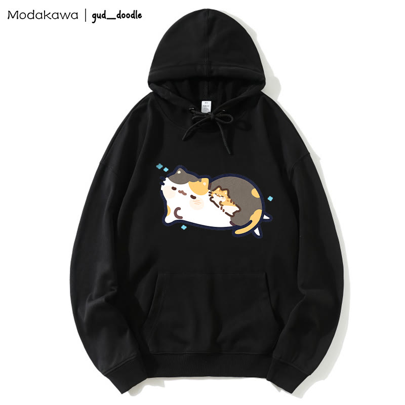 MODAKAWA X gud_doodle Lockerer Hoodie mit schlafendem Kätzchen-Print - Black - 5XL - image 3
