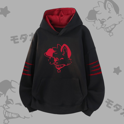 MODAKAWA X popipeko Joyful Puppy Graphic Contrast Lining Pullover - Black - 3XL - image 4