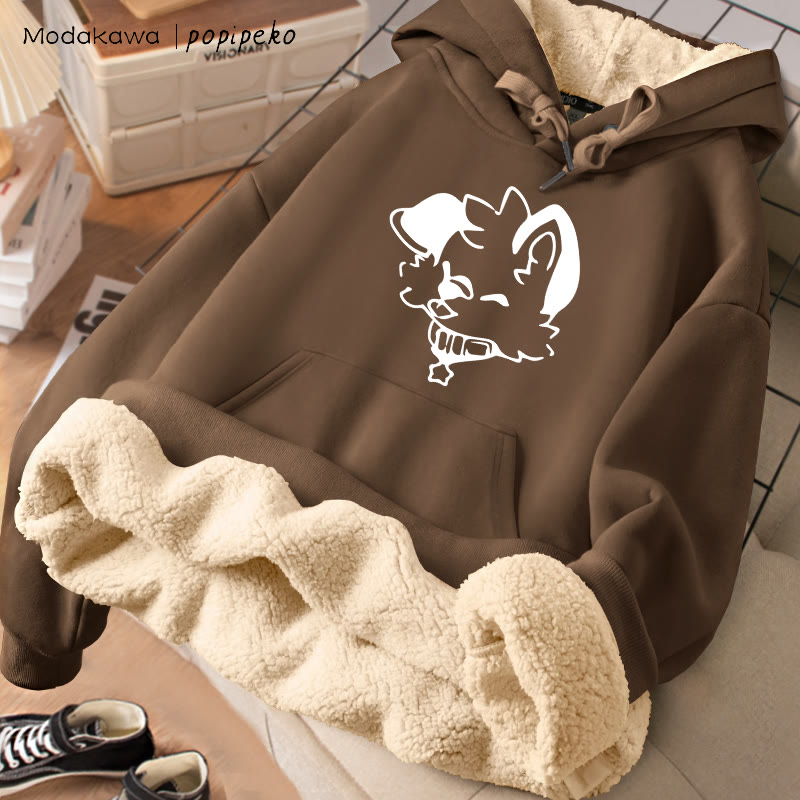 MODAKAWA X popipeko Joyful Puppy Grafik Winterhoodie mit dickem Fleecefutter - Brown - 2XL - image 4