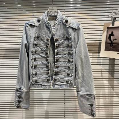 Hochwertige Vintage-Jeansjacke mit doppelter Knopfleiste und kurzem Schnitt - Hellblau - XL - image 10
