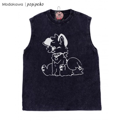 Unisex-T-Shirt mit Welpen-Grafik und herausgestreckter Zunge, Vintage-Waschung, ärmellos - Schwarz - 2XL - image 4