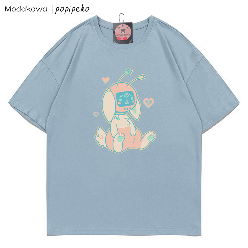 MODAKAWA X popipeko Robot Bunny Print T-Shirt - Dusty Blue - 5XL - image 8