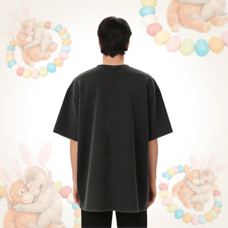 Modakawa Unisex Vintage Washed T-Shirt mit Osterei-Affen-Motiv - image 10
