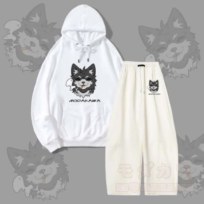 MODAKAWA Smoking Puppy Grafik-Hoodie, weite Hose, zweiteiliges Set - Weiß - 5XL - image 4